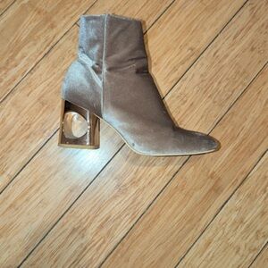 Cape Robbin Taupe Velvet Ankle Boots with Gold Cutout Heel